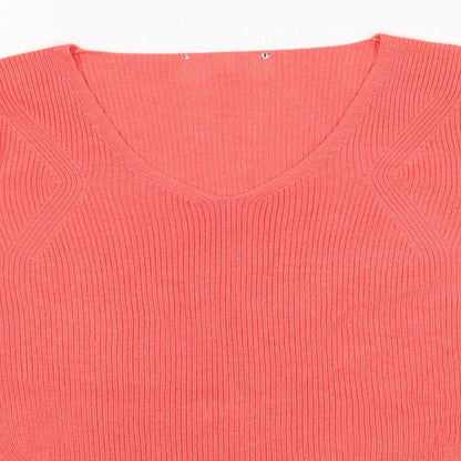 Close-up detail of Marks & Spencer women’s orange jumper, size UK 14
