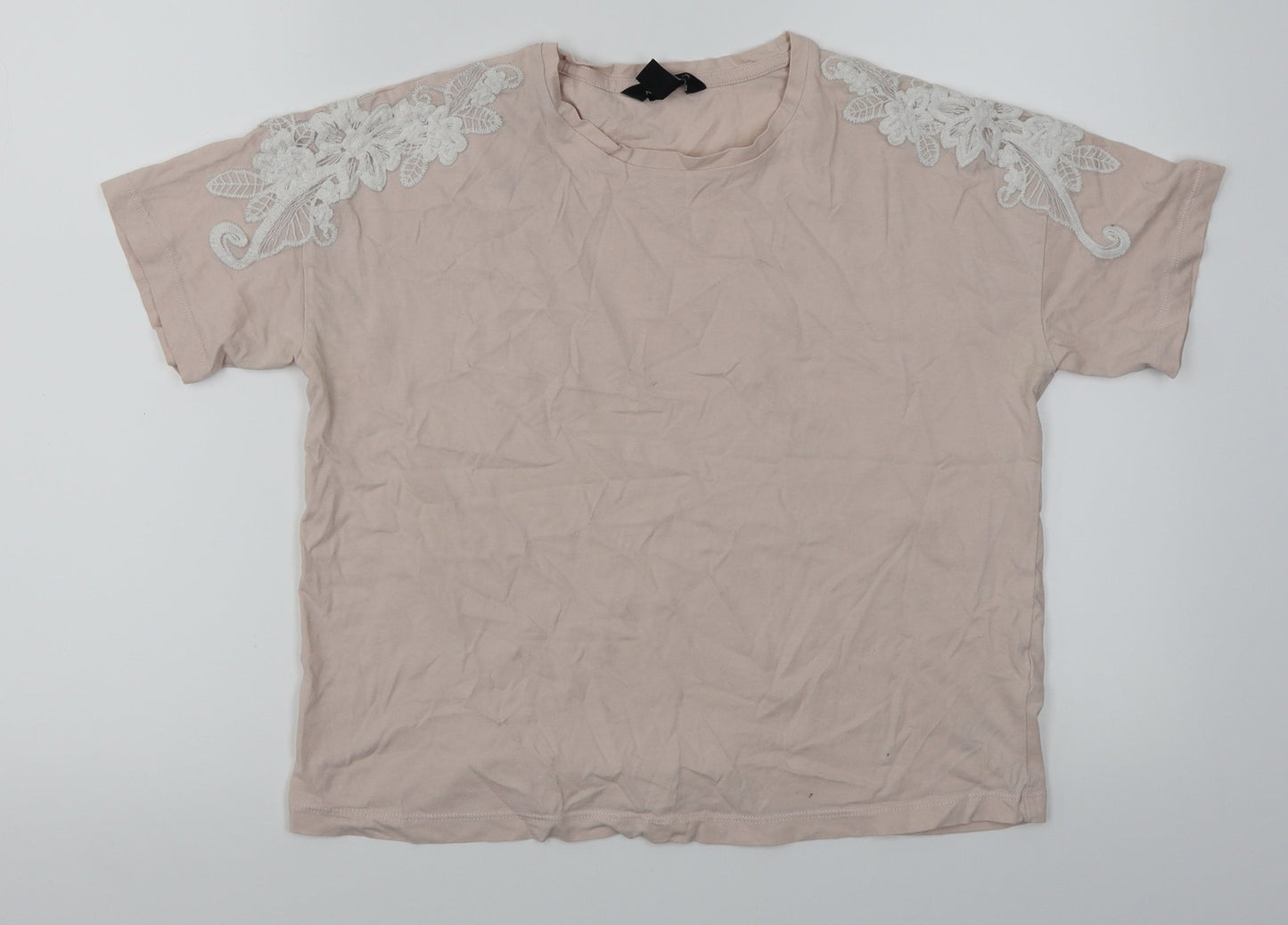New Look Womens Pink   Basic T-Shirt Size 10  - Lace sleeve