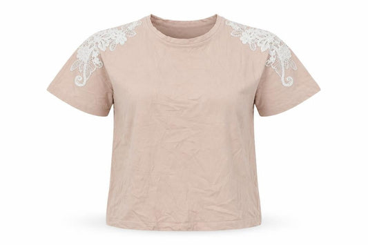 New Look Womens Pink   Basic T-Shirt Size 10  - Lace sleeve