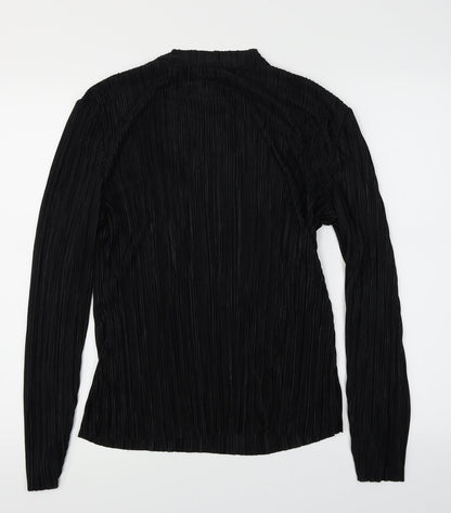 Back view of H&M women’s black basic blouse, size M, - pleated sheer
