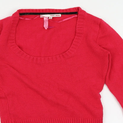Close-up detail of TALLY WEiJL women’s pink jumper, size UK 8