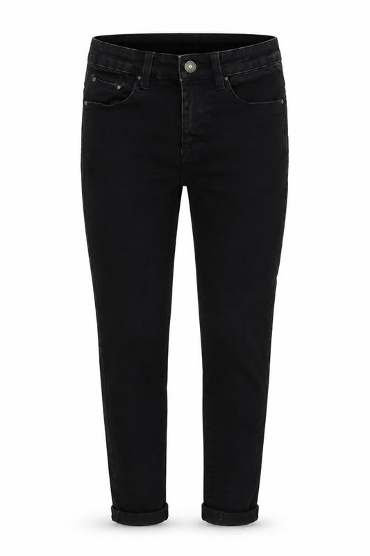 Front view of Denim & Co. women’s black skinny jeans, size UK 6, 28-inch leg