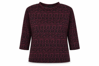 Front view of Atmosphere women’s purple geometric basic t-shirt, size UK 10