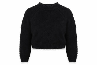 Front view of Preworn women’s black jumper, size UK 12