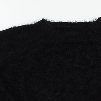 Close-up detail of Preworn women’s black jumper, size UK 12
