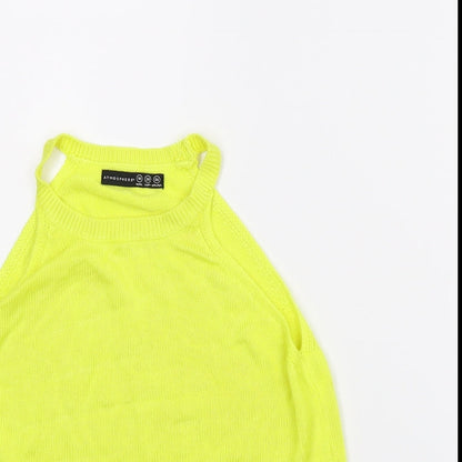 Close-up detail of Atmosphere women’s yellow camisole tank, size UK 10