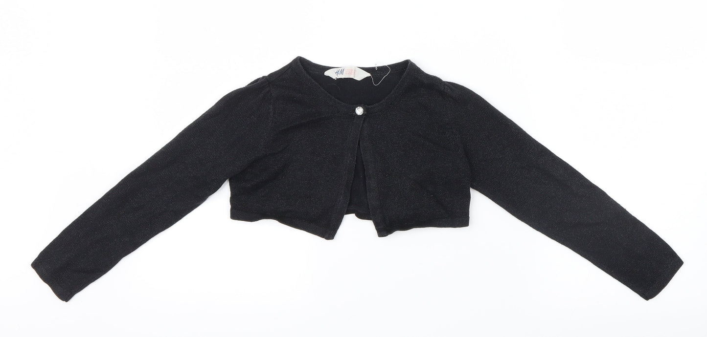 H&M Girls Black  Knit Cardigan Jumper Size 5-6 Years