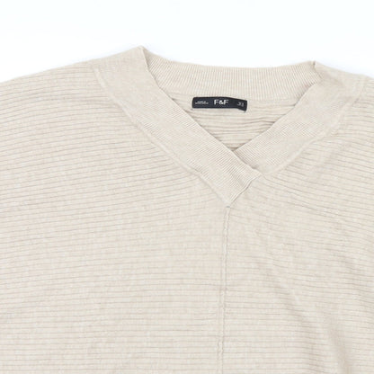 Close-up detail of F&F women’s beige knit jumper, size UK 12