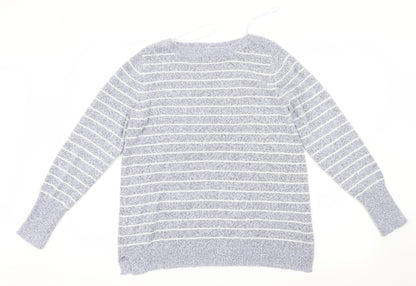 Additional front view of M&Co women’s blue striped knit jumper, size UK 14