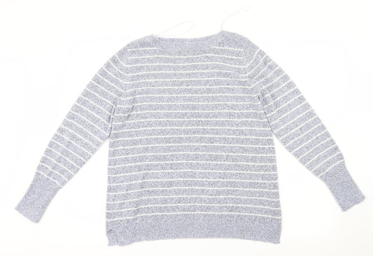 M&Co Womens Blue Striped Knit Pullover Jumper Size 14