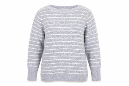 Front view of M&Co women’s blue striped knit jumper, size UK 14