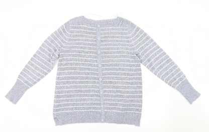 Back view of M&Co women’s blue striped knit jumper, size UK 14