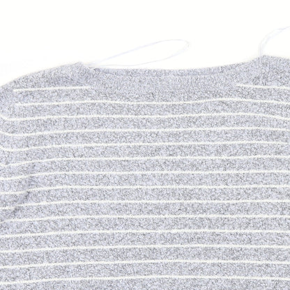 Close-up detail of M&Co women’s blue striped knit jumper, size UK 14