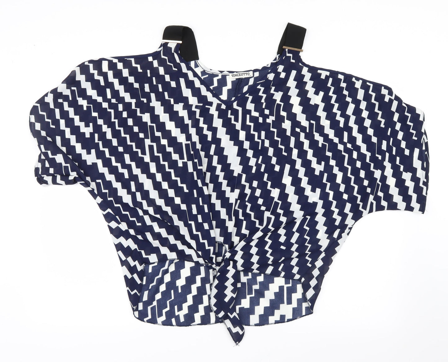 Vinceotto Womens Blue Geometric Mesh Basic Blouse Size L  - Open Shoulders