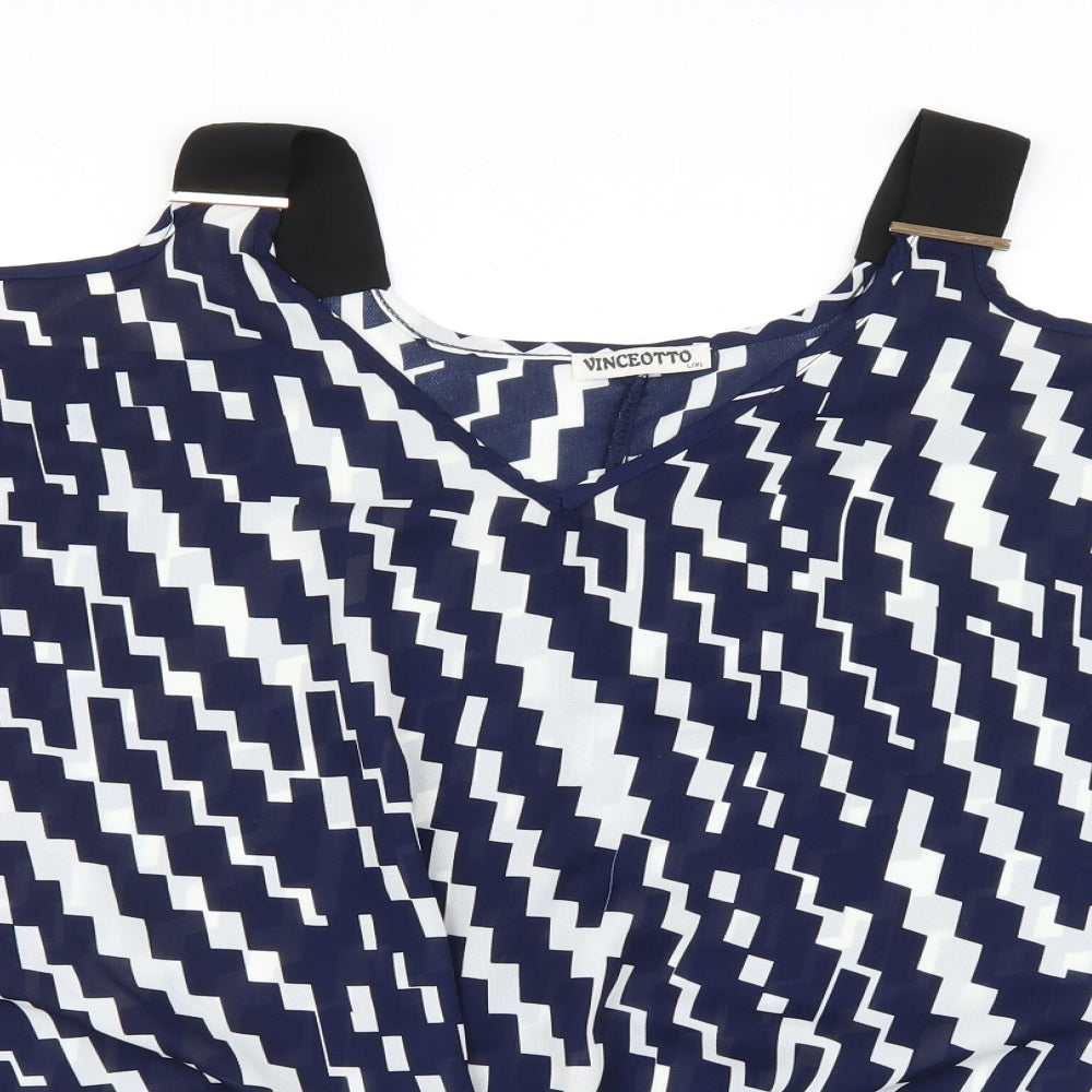 Vinceotto Womens Blue Geometric Mesh Basic Blouse Size L  - Open Shoulders