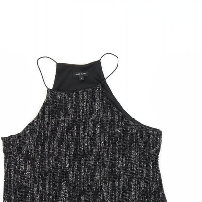 Close-up detail of River Island women’s black basic blouse, size UK 8