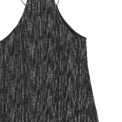 Brand and care label for River Island women’s black basic blouse, size UK 8