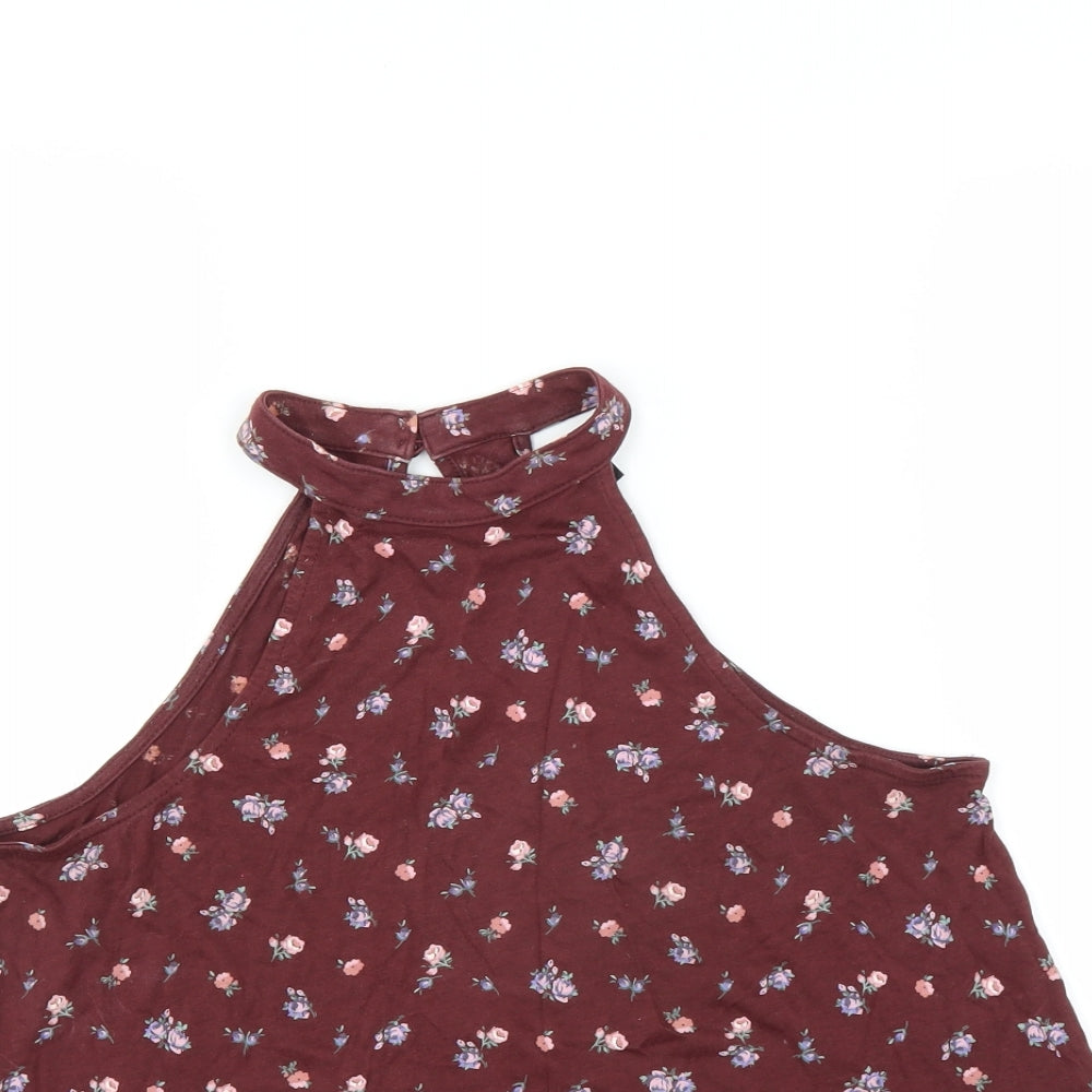 New Look Womens Red Floral  Basic Blouse Size 8  - Burgundy