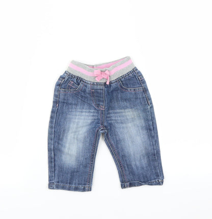 Additional front view of Peacocks girls’ blue jogger jeans, size 3-6, months