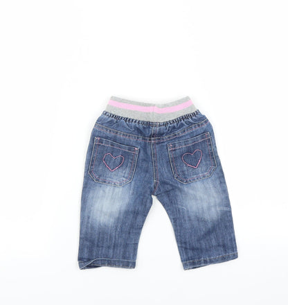 Back view of Peacocks girls’ blue jogger jeans, size 3-6, months