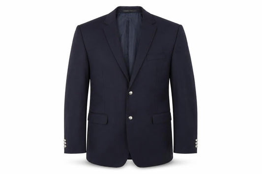 Front view of Karl Jackson men’s blue jacket suit jacket, size 44
