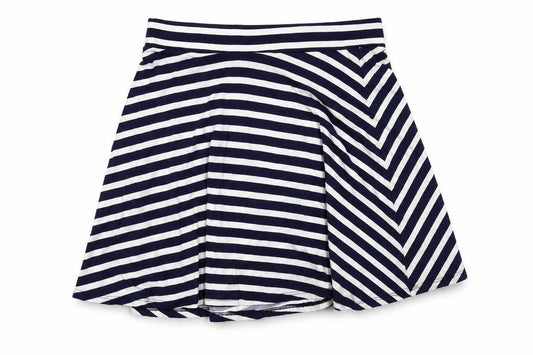 Front view of George women’s blue striped flare skirt, size UK 12