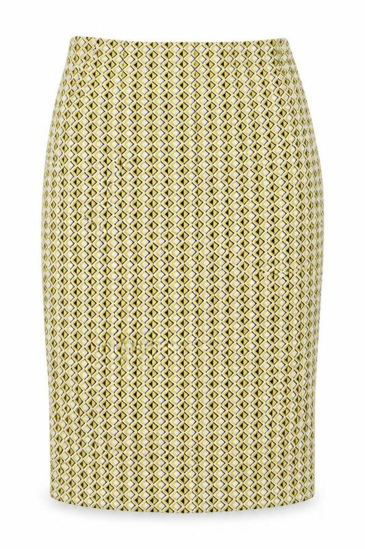 Front view of Zara women’s yellow argyle/diamond a-line skirt, size S