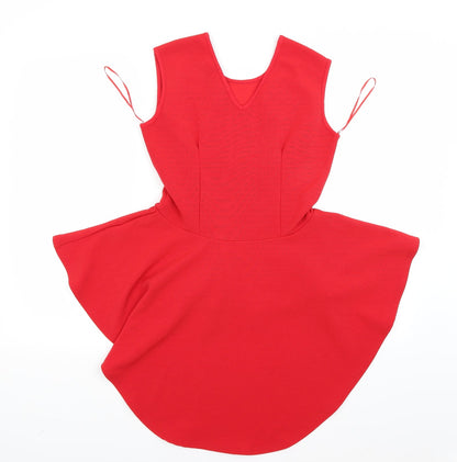 Additional front view of ribon women’s red tunic blouse, size UK 10