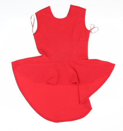 Back view of ribon women’s red tunic blouse, size UK 10