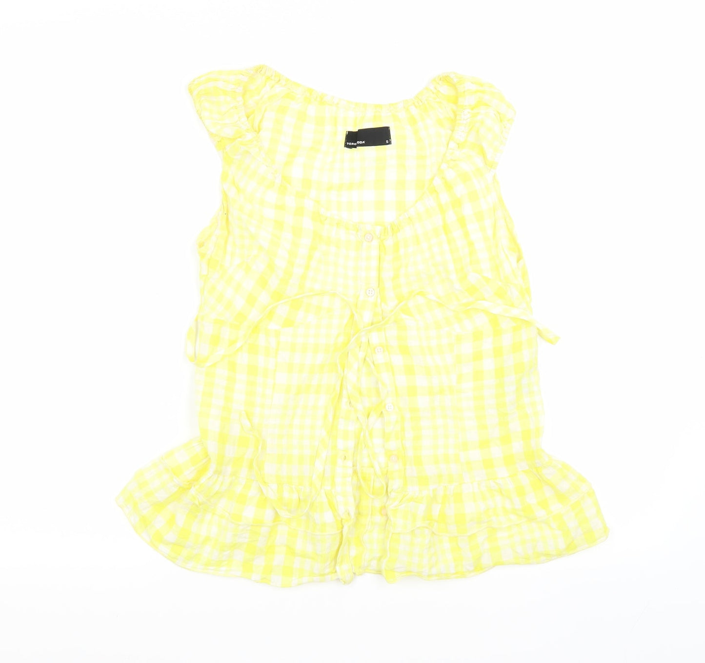 VERO MODA Womens Yellow Check  Basic Button-Up Size S