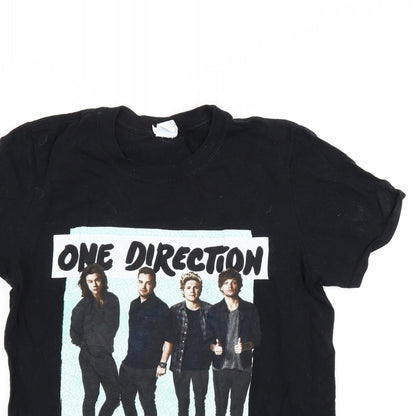 Close-up detail of Preworn women’s black basic t-shirt, size S