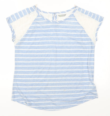 Additional front view of Marks & Spencer women’s beige striped basic t-shirt, size UK 12