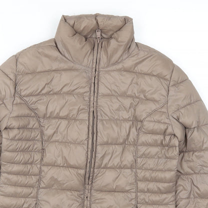 Close-up detail of Atmosphere women’s brown quilted coat, size UK 6
