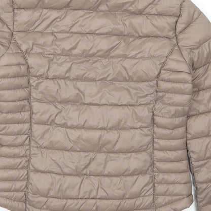 Brand and care label for Atmosphere women’s brown quilted coat, size UK 6