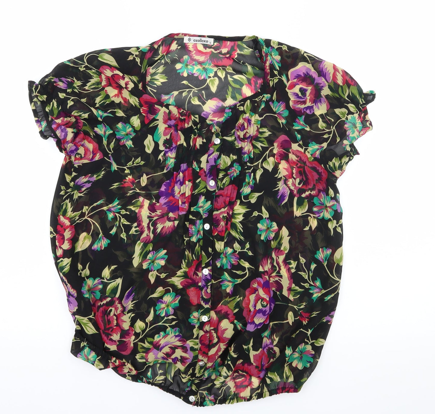 Oxolloxo Womens Black Floral  Basic Blouse Size S