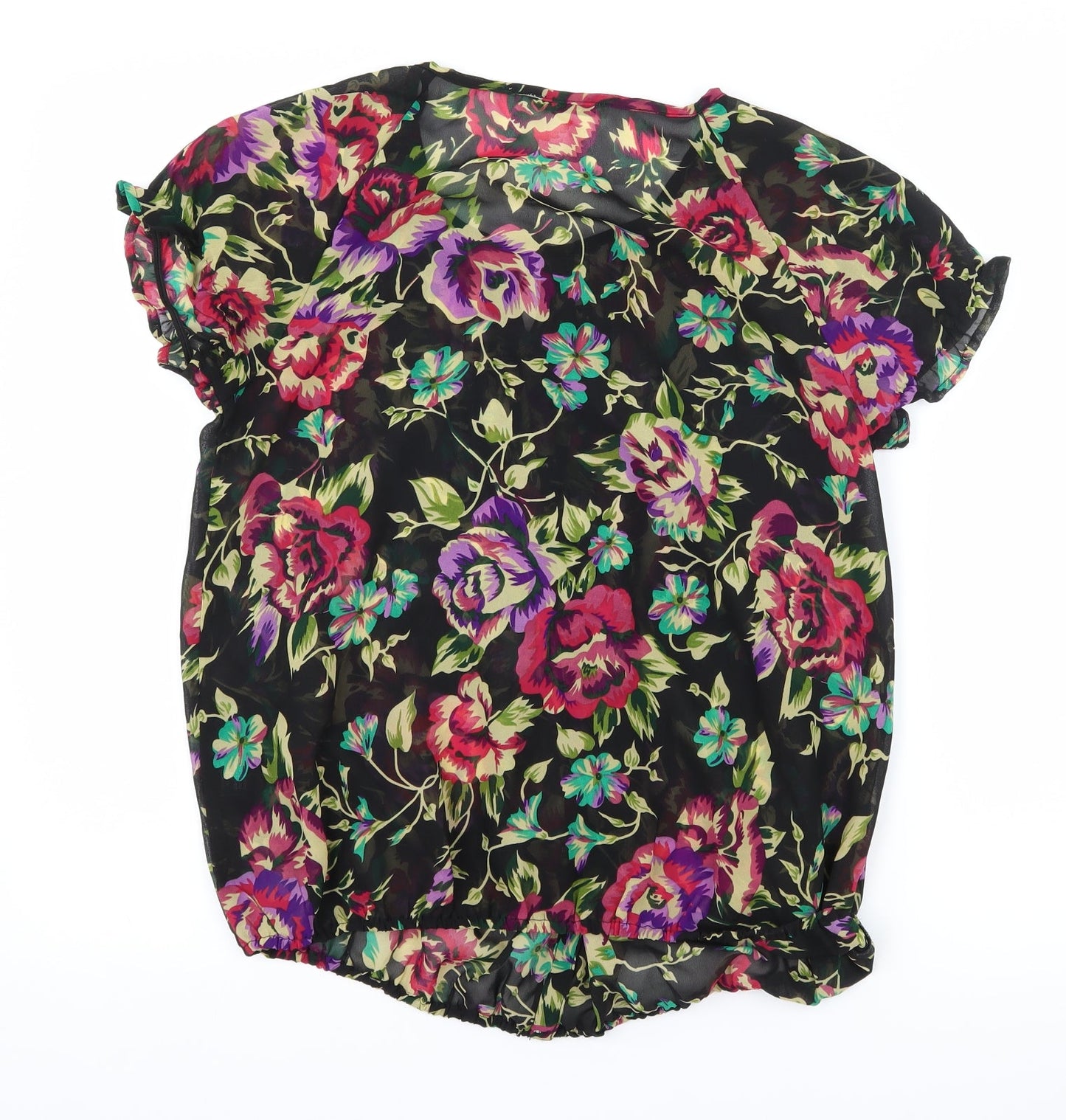 Oxolloxo Womens Black Floral  Basic Blouse Size S