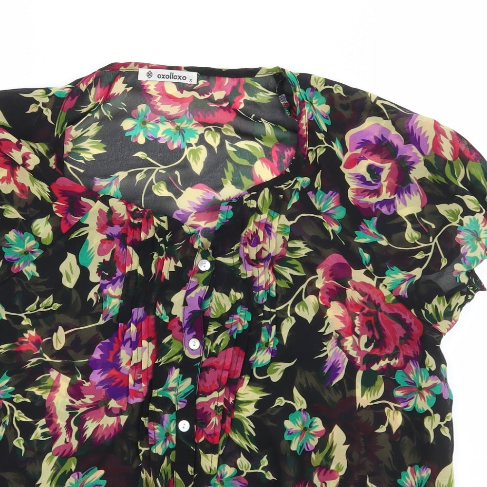 Oxolloxo Womens Black Floral  Basic Blouse Size S
