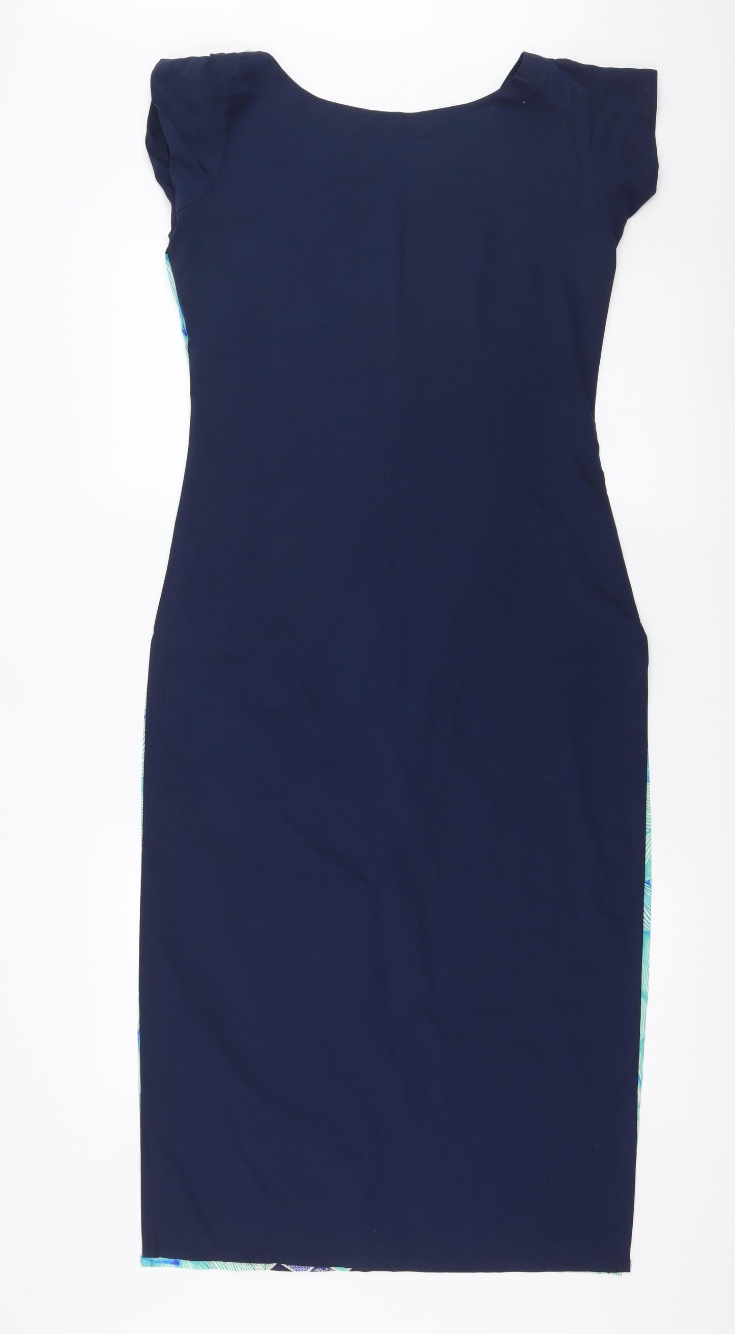 Ziyaa Womens Blue Geometric  Basic Blouse Size S  - Long Line
