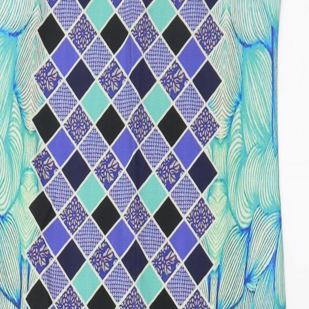 Ziyaa Womens Blue Geometric  Basic Blouse Size S  - Long Line