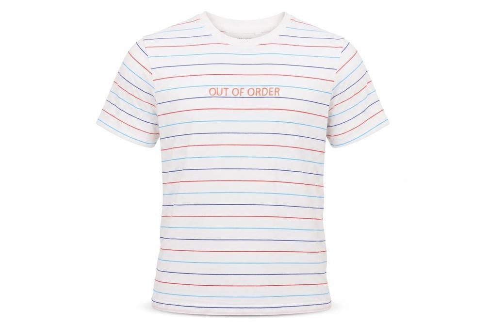Primark Mens White Striped Jersey  T-Shirt Size S  - Out of Order