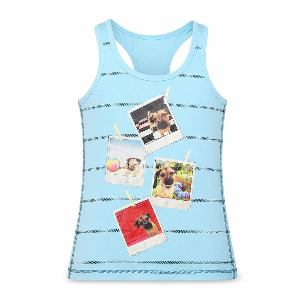 Young Dimension Girls Blue Striped Jersey Basic Tank Size 7-8 Years  - Puppy