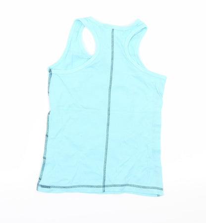 Back view of Young Dimension girls’ blue striped jersey basic tank, size 7-8, years - puppy