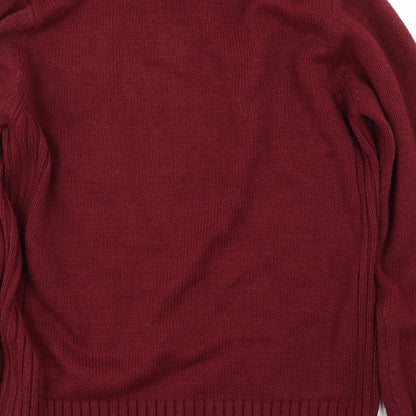 Brand and care label for Kensington men’s red jumper, size M