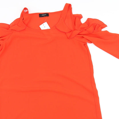 Close-up detail of Papaya women’s orange fit & flare, size UK 8