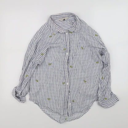 Front view of F&F women’s white striped basic button-up, size UK 10