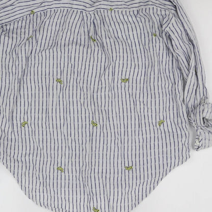 Brand and care label for F&F women’s white striped basic button-up, size UK 10