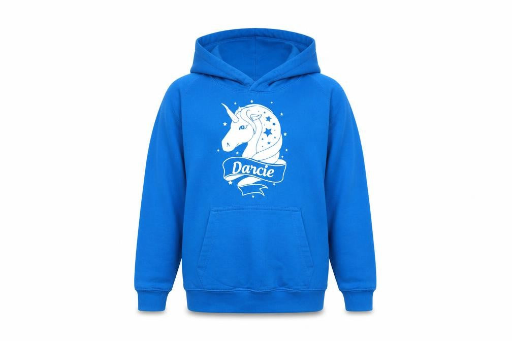 Awdis Girls Blue   Pullover Hoodie Size 9-10 Years  - Unicorn-Darcie