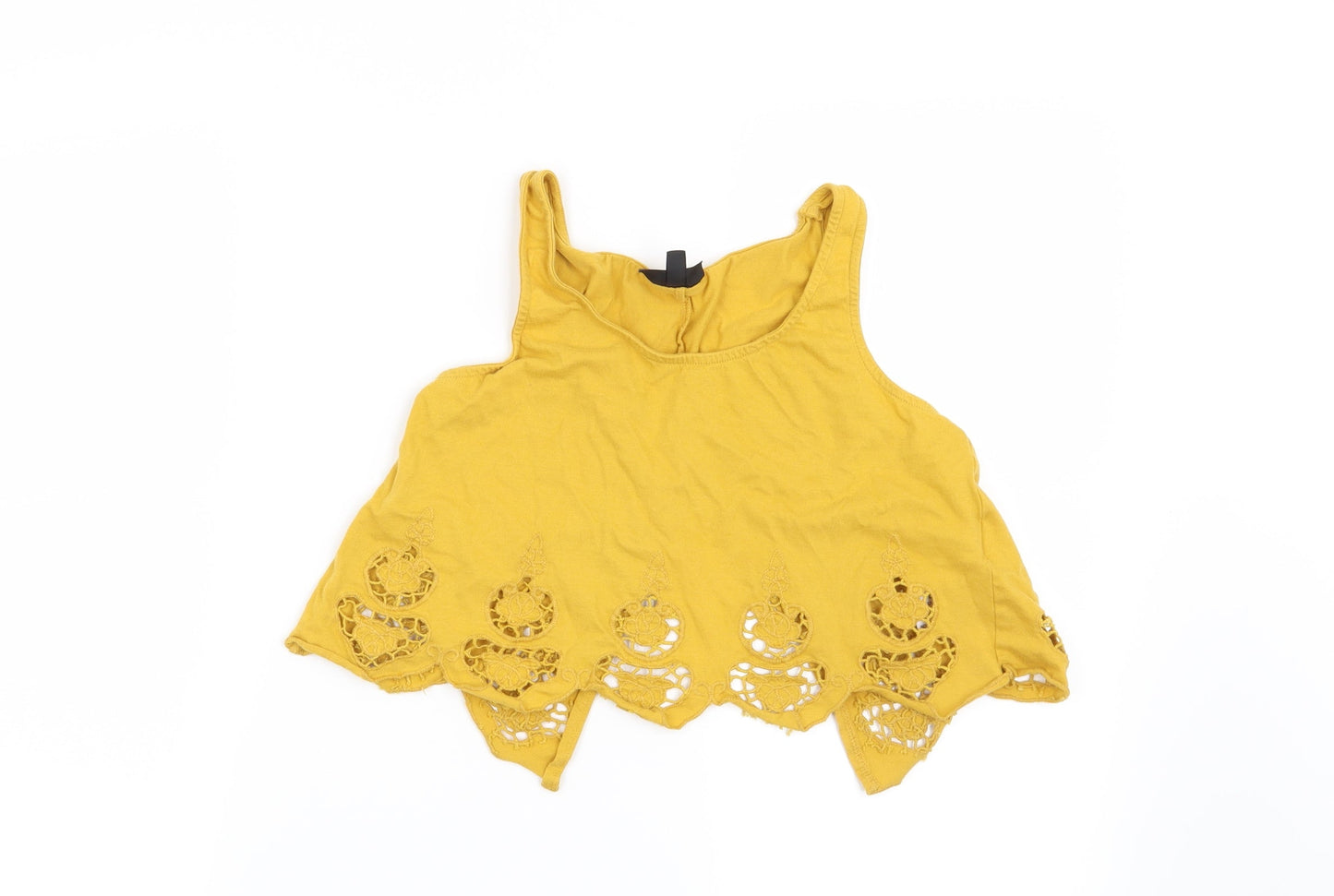 Topshop Womens Yellow Geometric  Cropped T-Shirt Size 8