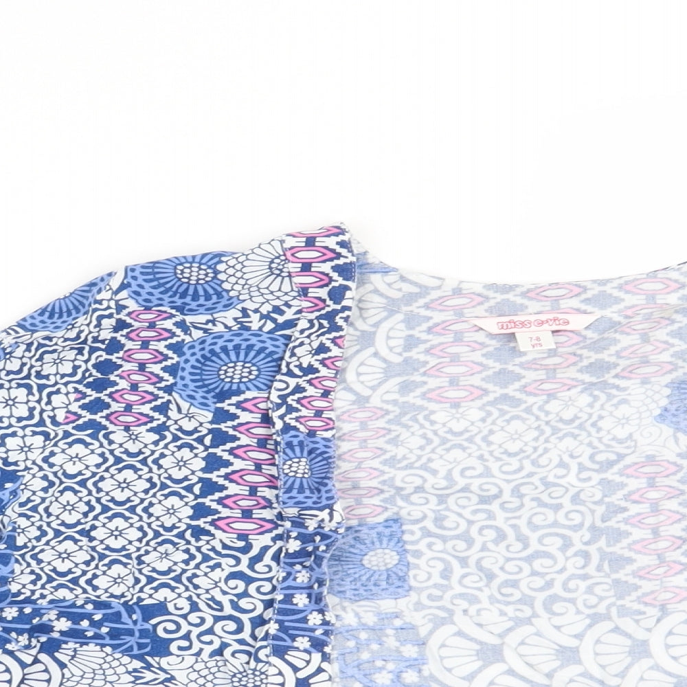 Miss Evie Girls Blue Floral  Kimono Blouse Size 7-8 Years
