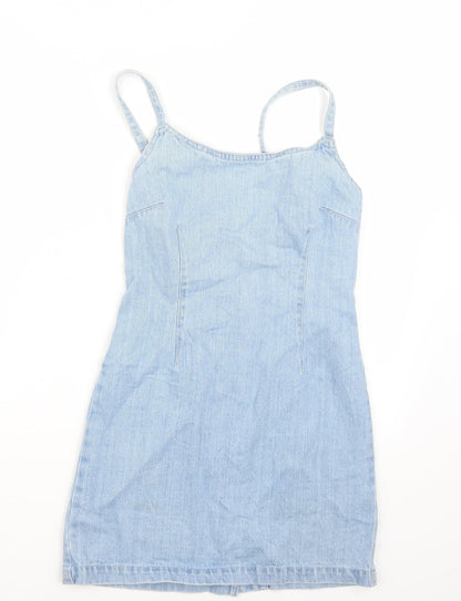 Additional front view of Miss Selfridge women’s blue rayon a-line, size UK 4
